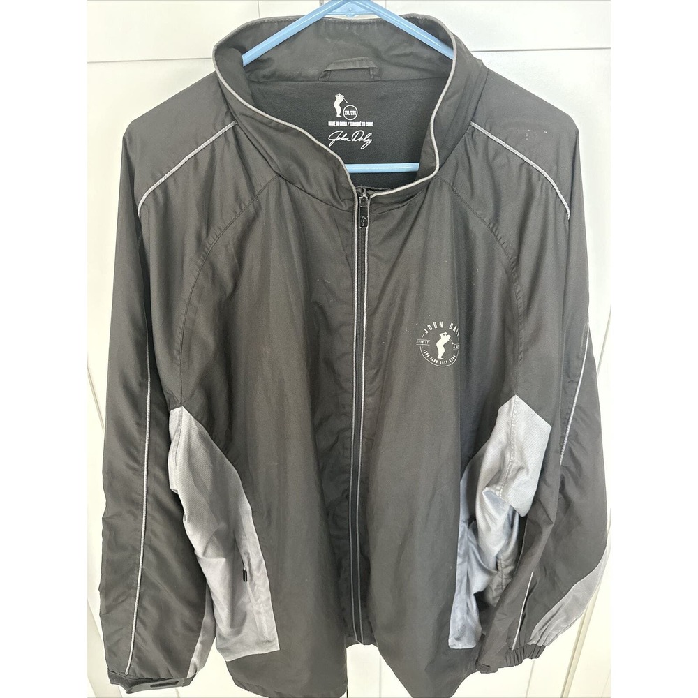 ⛳️John Daly Jacket Men's Golf 2XL Black Wind Breaker Full Zip Vented